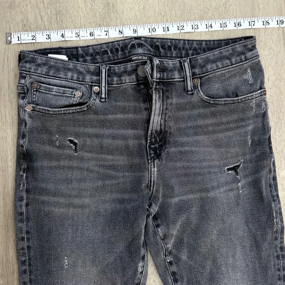 American Eagle Airflex 360 Slim Distressed Jeans 32x32 Washed Black 03/21 5867